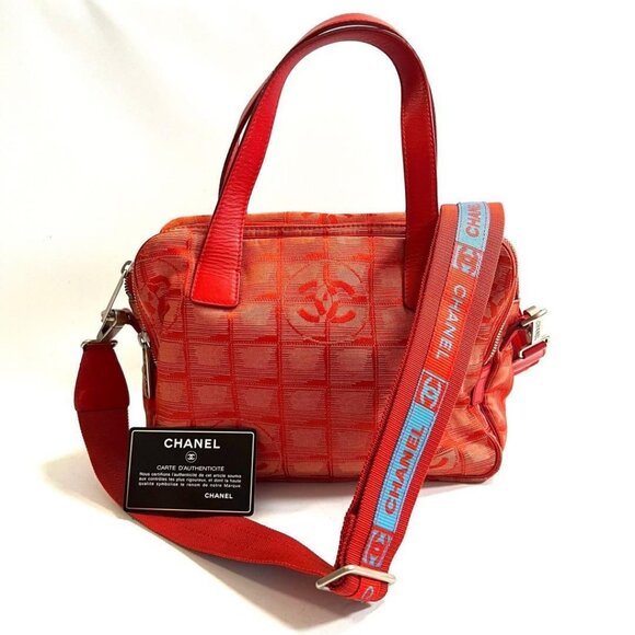 Authentic CHANEL CC Logo Sports Line Red Tote Bag Shoulder Bag Crossbody Bag - Picture 1 of 12